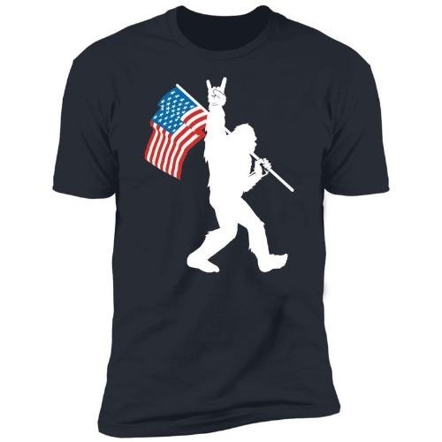 Bigfoot Rock and Roll American Flag Short Sleeve T-Shirt made in usa Hoodie Sweatshirt | PrintMintTees.com