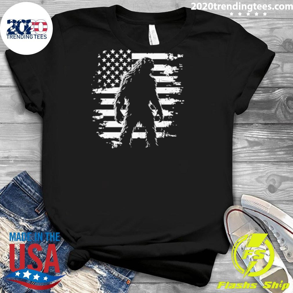 Bigfoot Sasquatch USA Flag Independence Day Tee Shirt