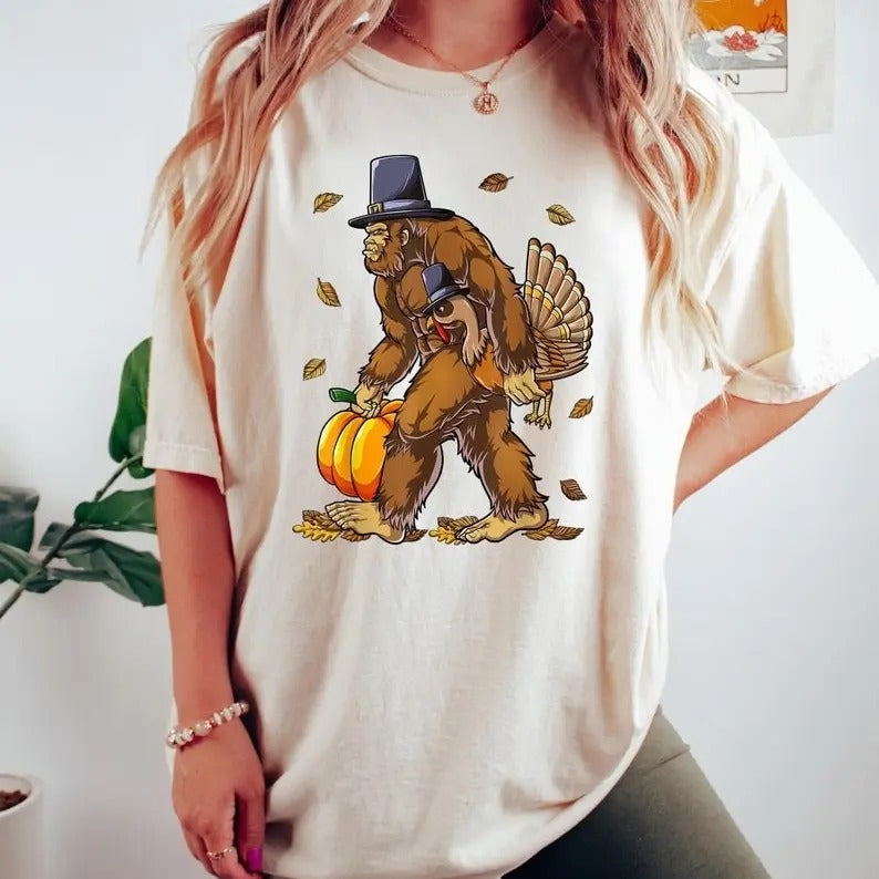 Bigfoot Turkey Pumpkin Thanksgiving Sasquatch Tshirt, Turkey Shirt, Happy Thanksgiving Day Gift, Thanksgiving Matching...