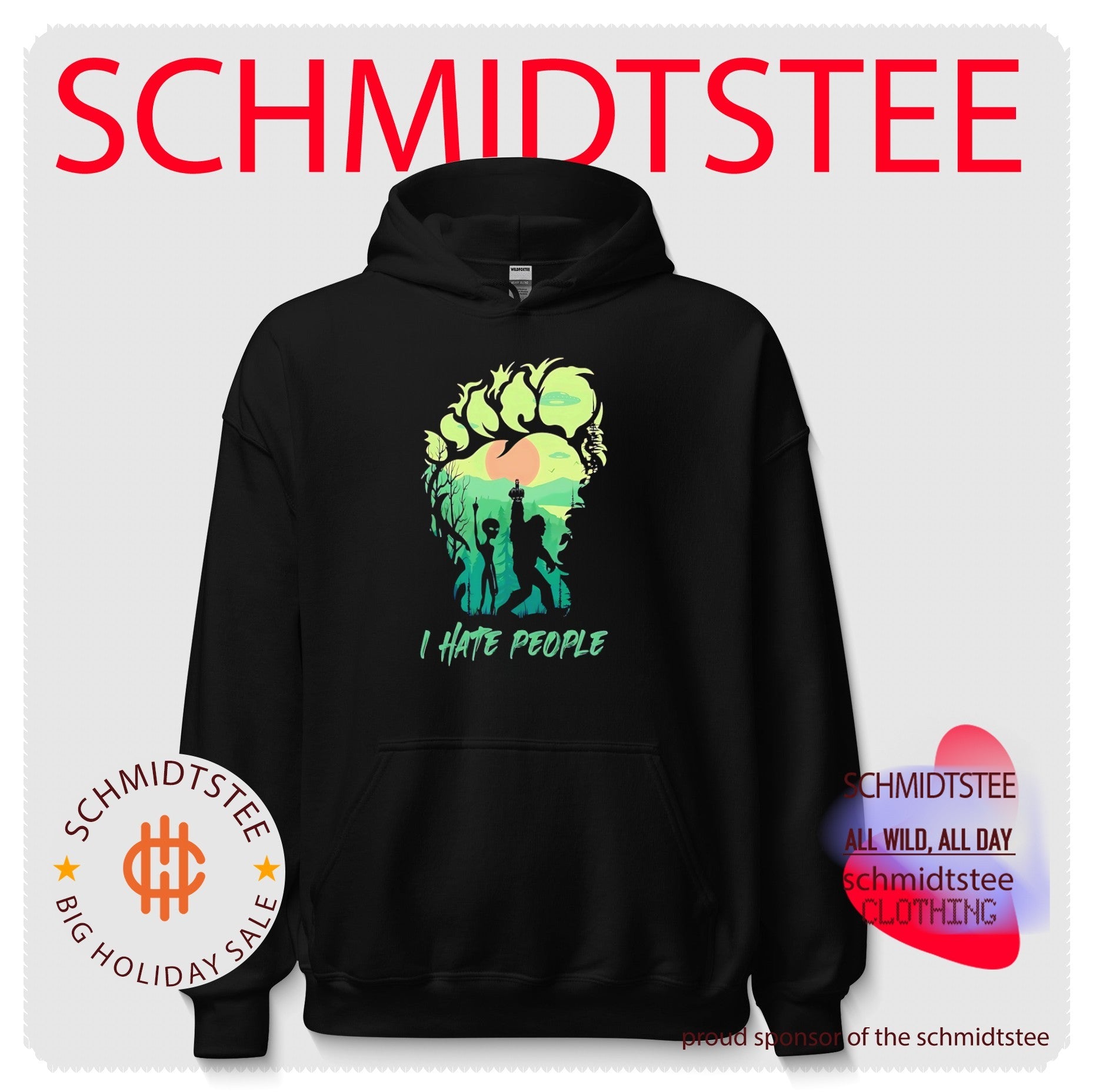 Bigfoot and Alien I hate people funny shirt