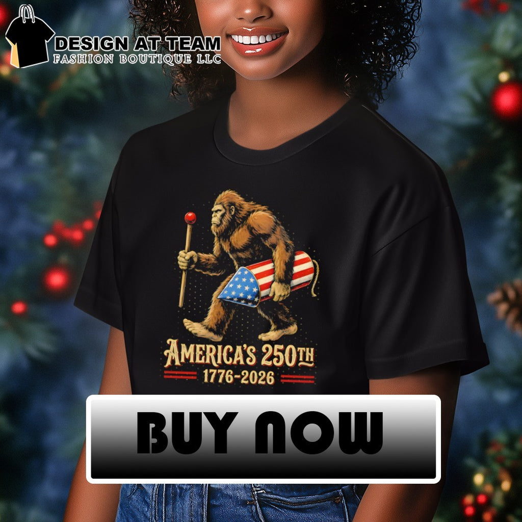 Bigfoot carrying patriotic rocket with America’s 250th 1776 2026 shirt