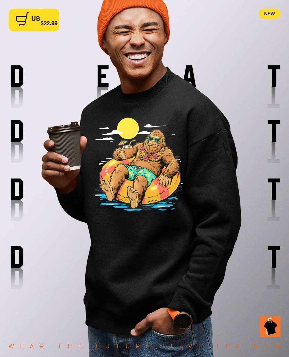 Bigfoot lounging at the beach with a cocktail cryptid summer shirt