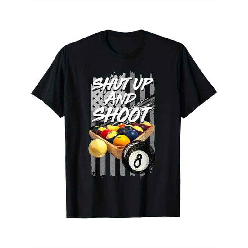 Billiard Print Men'S Cotton T-Shirt, Graphic T-Shirt Men'S Outdoor Wear, Men'S Clothing, Casual Short-Sleeved Crew Neck...
