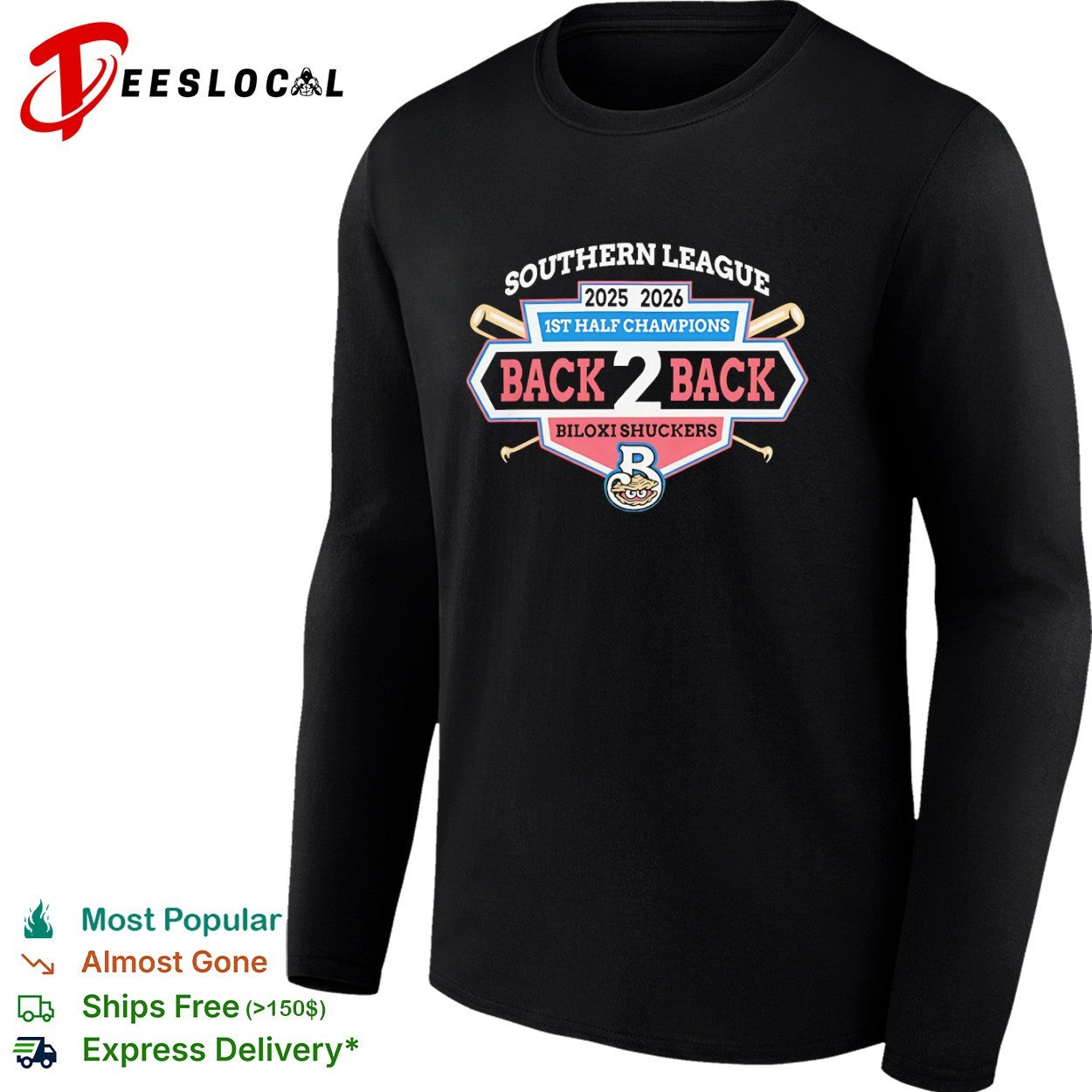 Biloxi Shuckers Southern League 2025 2026 1st Half Champions Back 2 Back shirt