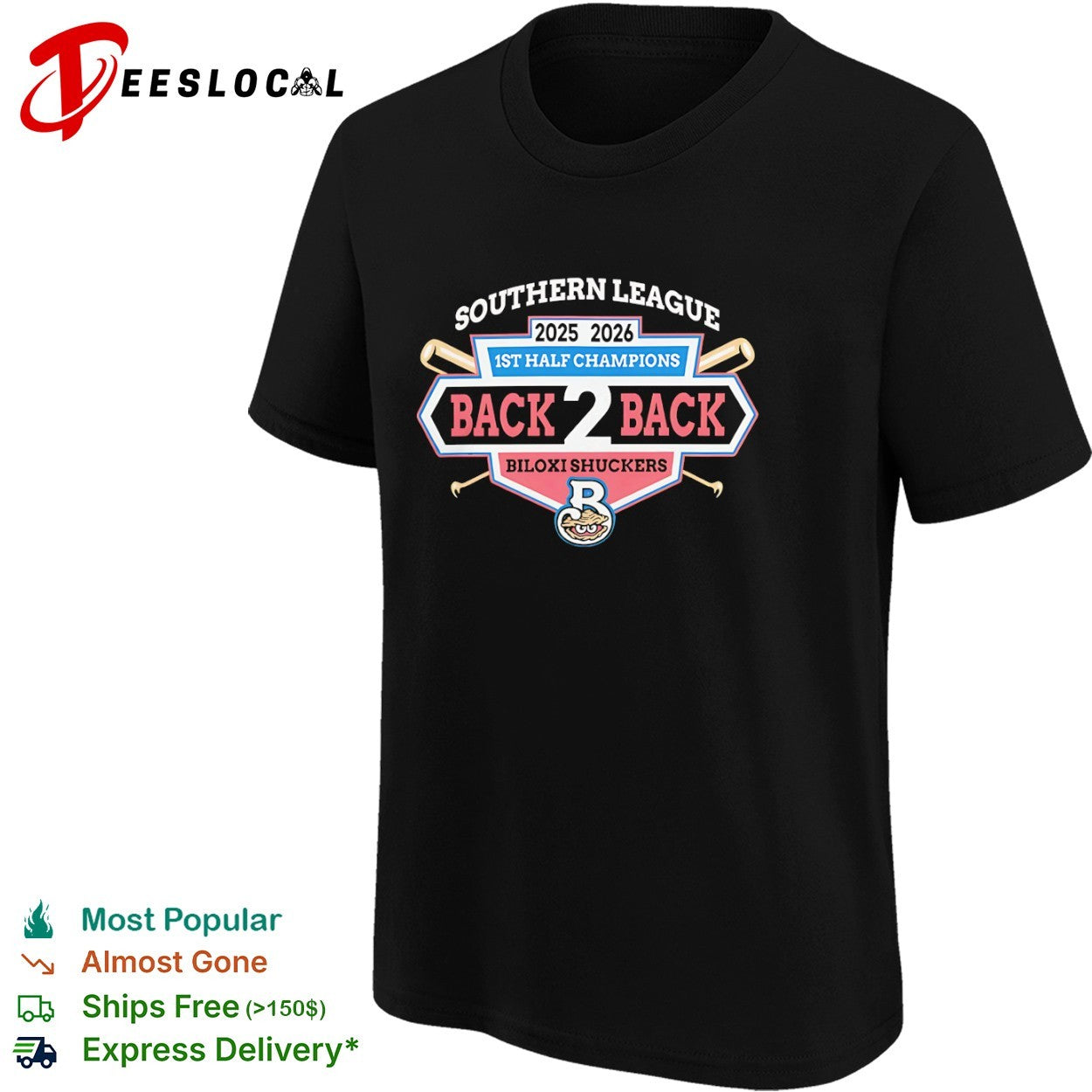 Biloxi Shuckers Southern League 2025 2026 1st Half Champions Back 2 Back shirt