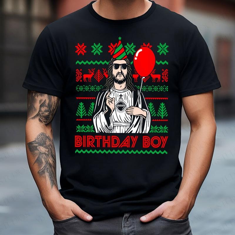 Birthday Boy J.C Shirt, Funny Christmas Shirt, Xmas Graphic Tee, Christmas Party Shirt, Jesus Christ Christmas Shirt...