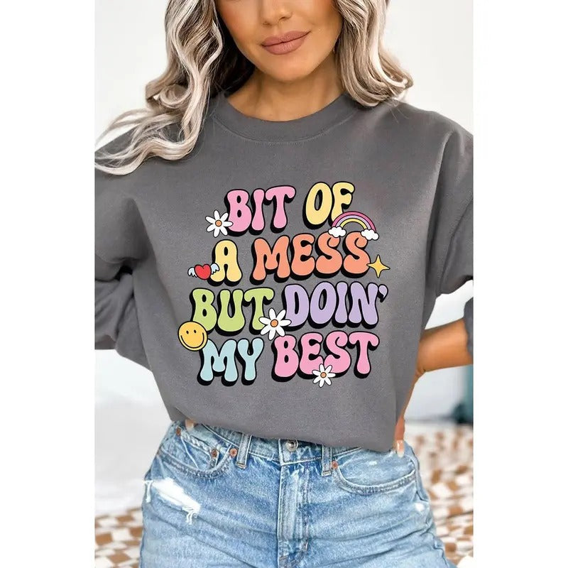Bit Of A Mess Heavy-weight Crew Sweatshirt Shirt Hoodie | PrintMintTees.com