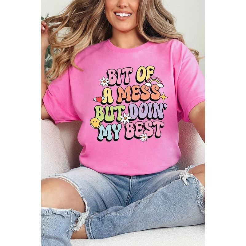 Bit Of A Mess Short Sleeve Relaxed Fit T-Shirt Hoodie Sweatshirt | PrintMintTees.com