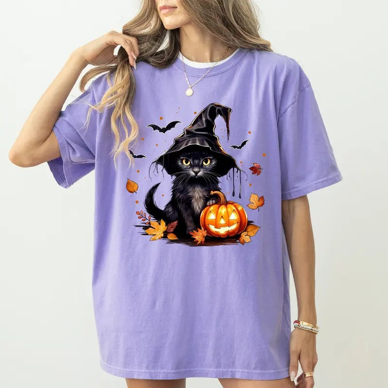 Black Cat Comfort Colors Shirt Jack O Lantern Pumpkin Spooky Season Unhinged Shirt Spooky Shirt Cat Lover Halloween Halloween Shirt Comfy Top Womenswear Cotton Fabric Relaxed Fit Shirt Hoodie Sweatshirt