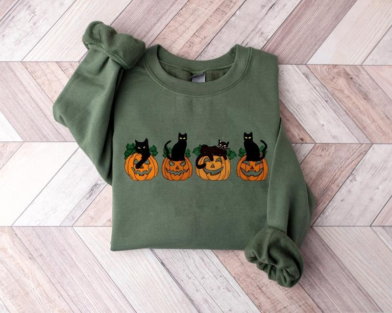 Black Cat Pumpkin Sweatshirt, Ghost Cat Halloween Shirt, Halloween Sweatshirt, Ghost Shirt, Cat Lover Halloween Gift...