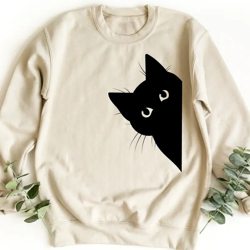 Black Cat Sweatshirt, Black Cat Halloween Sweater, Cat Lover Sweatshirt, Cat Lover Shirt, Cats Hiding Sweater, Cat Lover...