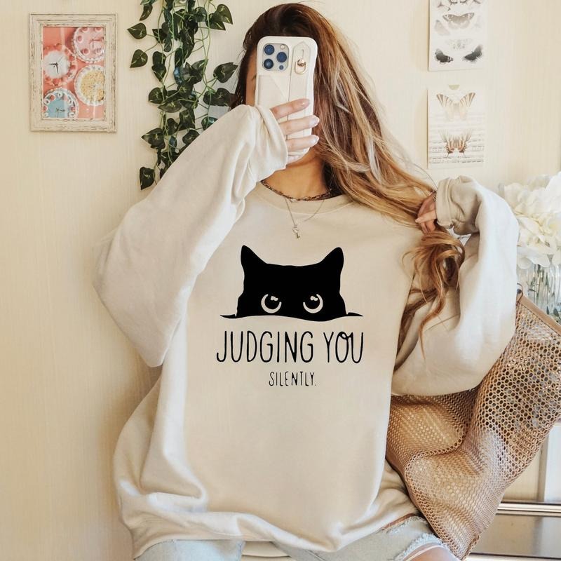 Black Cat Sweatshirt, Judging You Silently Sweater, Cute Cat Shirt, Cat Peeking Shirt, Womens Funny Sweatshirt, Gifts For...