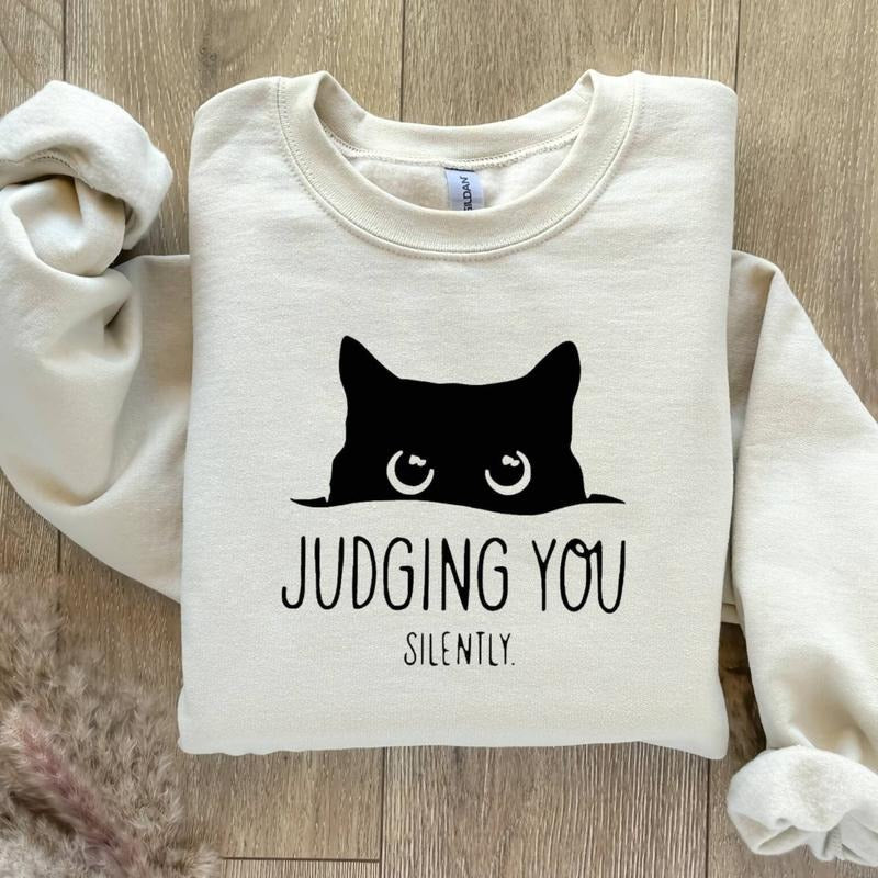 Black Cat Sweatshirt, Judging You Silently Sweater, Cute Cat Sweatshirt, Cat Peeking Sweatshirt, Womens Funny Gifts for...
