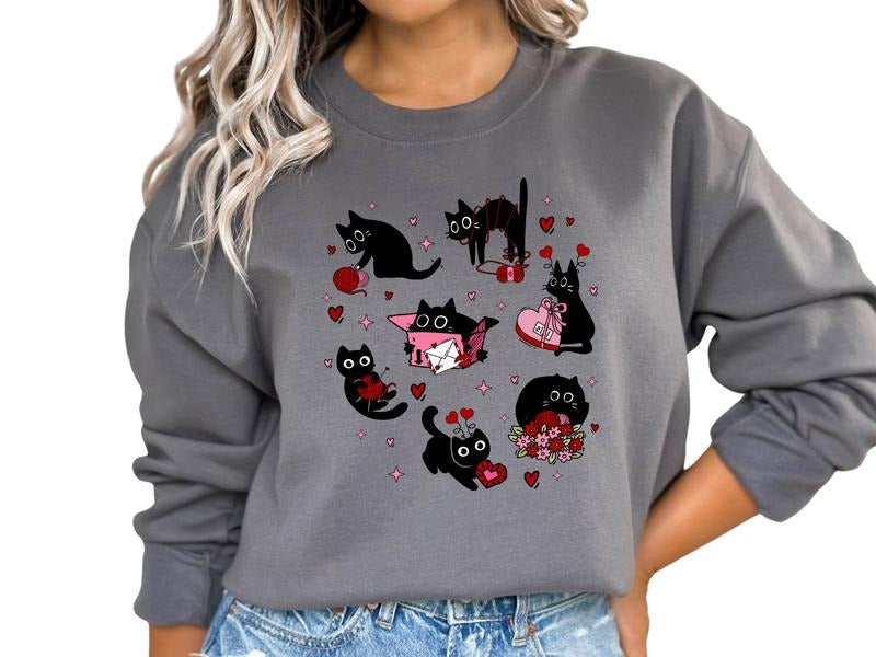 Black Cat Valentine Women's Top & Sweatshirt Shirt Hoodie | PrintMintTees.com