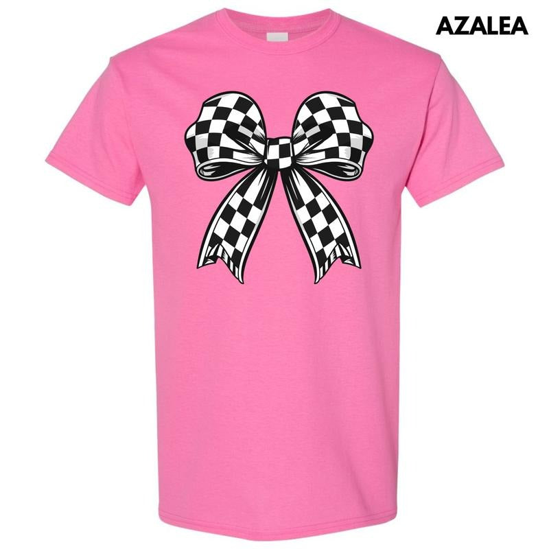 Black Checkered Bow Gildan Short Sleeve T-Shirt 'NLB' Hoodie, Sweatshirt | PrintMintTees.com