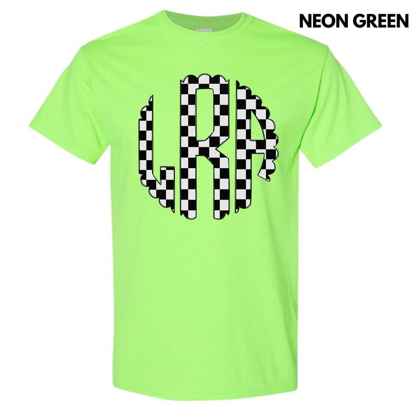 Black Checkered Monogram Gildan Short Sleeve T-Shirt 'NLB' Hoodie, Sweatshirt | PrintMintTees.com
