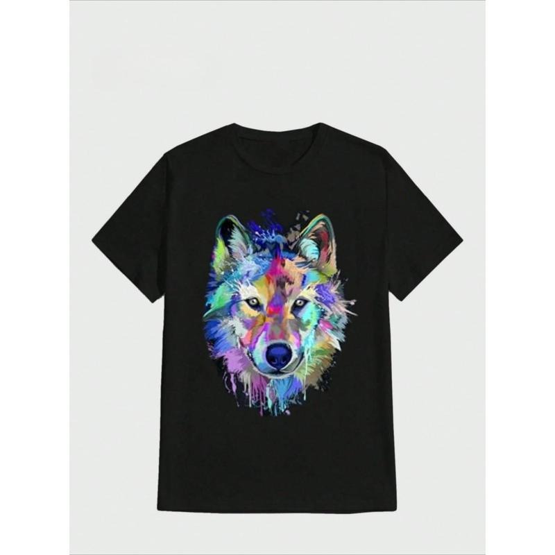 Black Forest Decor Wolf Splash Art Animal Face Casual Digital Print  Pure Heavy Cotton T Shirt Made in USA Hoodie Sweatshirt