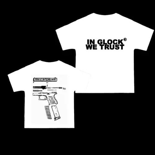 Black Gun Glock We Trust Streetwear Heavyweight Black Shirt Double Sided Shirt Full Colors Full Sizes Cotton T-Shirts, Hoodie, Sweatshirt