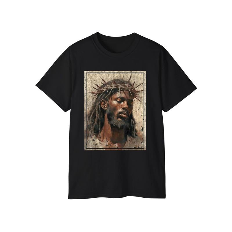 Black Jesus Shirt Face Of Jesus Cross With Crown Of Thorns T-Shirt Hoodie Sweatshirt | PrintMintTees.com