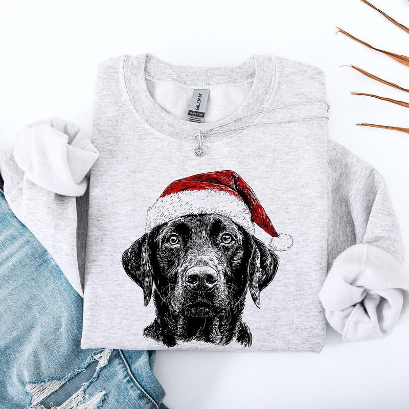 Black Lab, Santa, Labrador Dog, Christmas, Dog Lover, Pet Sweatshirt, Crew Neck, Women's, Crewneck T-Shirts, Hoodie