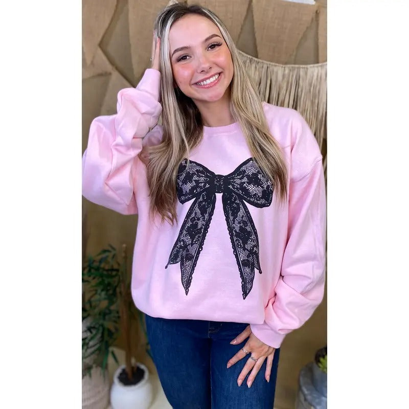 Black Lace Bow Graphic Sweatshirt Shirt Hoodie | PrintMintTees.com