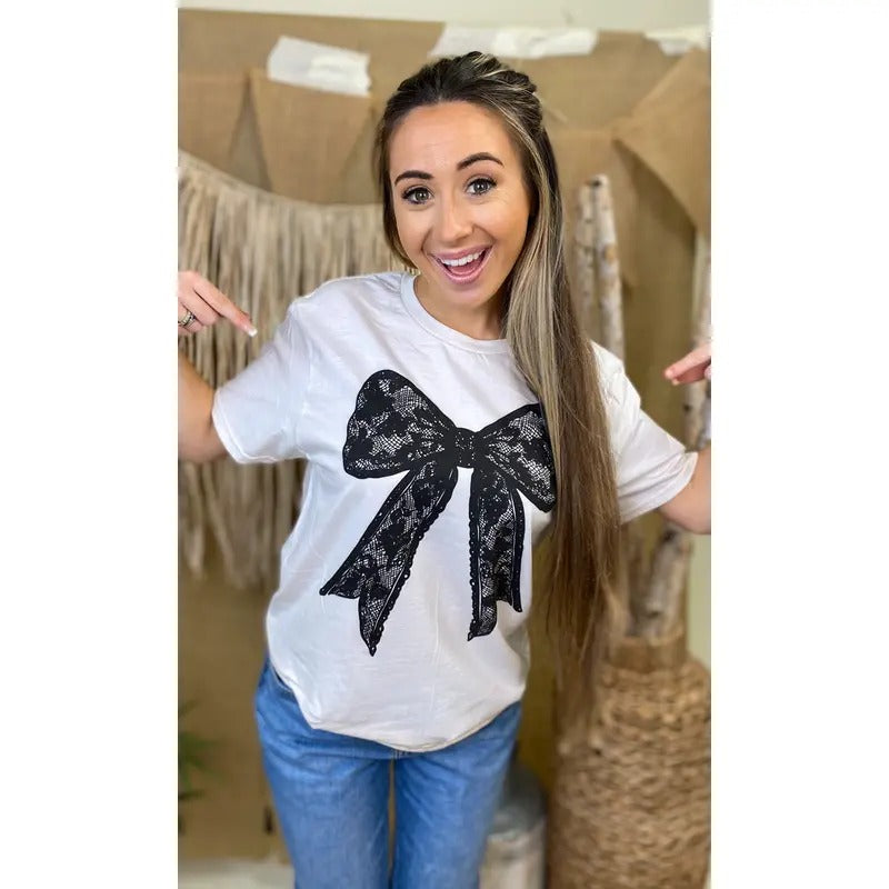 Black Lace Bow Graphic T-Shirt Hoodie Sweatshirt | PrintMintTees.com