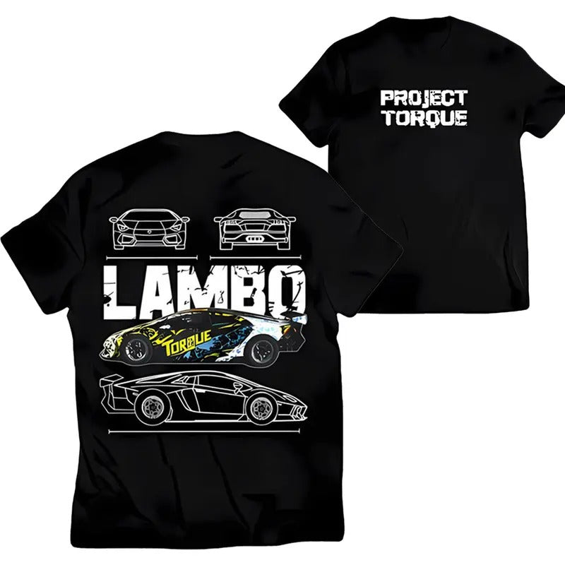 Black Lambo T-Shirt for Supercar Enthusiasts, Graphic Tee, Unisex Cotton Casual Top for Men Menswear Tshirt Hoodie Sweatshirt