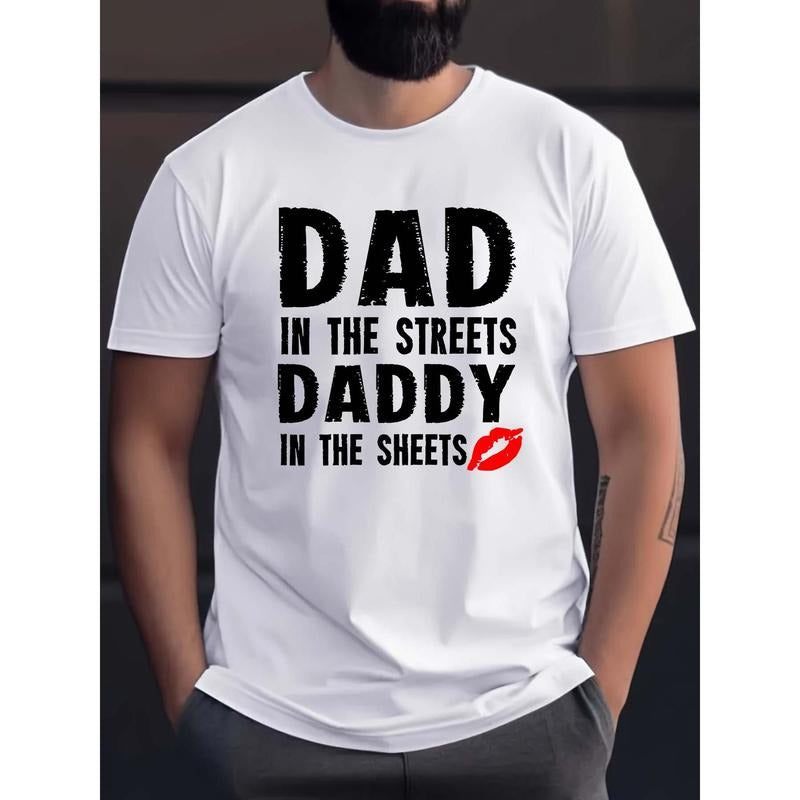 Black Letter DAD DADDY Pattern Print Men's Casual Short Sleeve Round Neck T-Shirt, Breathable Trend Exquisite Soft Short...