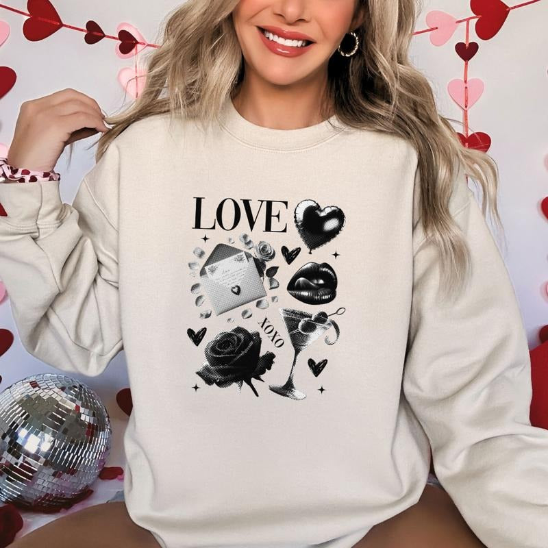 Black Love Xoxo Valentines Printed Sweatshirt, Xoxo Heart Sweatshirt, Valentines Comfort Colors T Shirt, Good Vibes Gift...