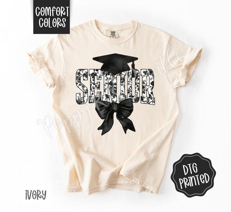 Black Senior Bow Comfort Colors Shirt,  Graduation Tshirt, Cute Coquette Tee, Gift for Her Hoodie Sweatshirt