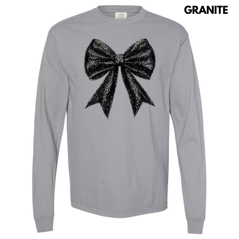 Black Shimmer Bow Long Sleeve Comfort Colors 'NLB' Shirt Hoodie Sweatshirt