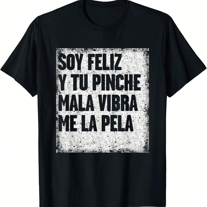 Black T - shirt with White Distressed I'M HAPPY AND YOUR FUCKING BAD VIBES DON'T GIVE A DAMN TO ME Text Graphic Hoodie...