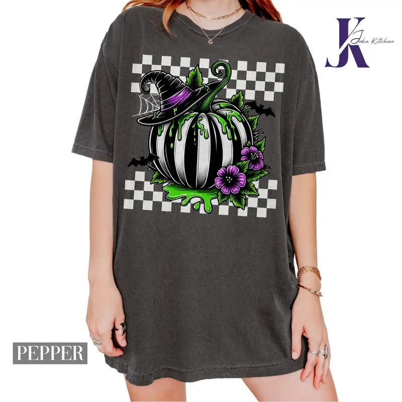Black and White Pumpkin Sweatshirt, Halloween Black and White Pumpkin Comfort Colors Shirt, Halloween WIzard Shirt, Retro...