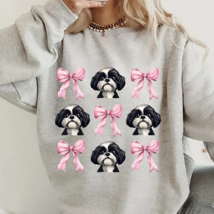 Black and White Shih Tzu crewneck sweatshirt unisex Soft Pullover Shirt Hoodie | PrintMintTees.com