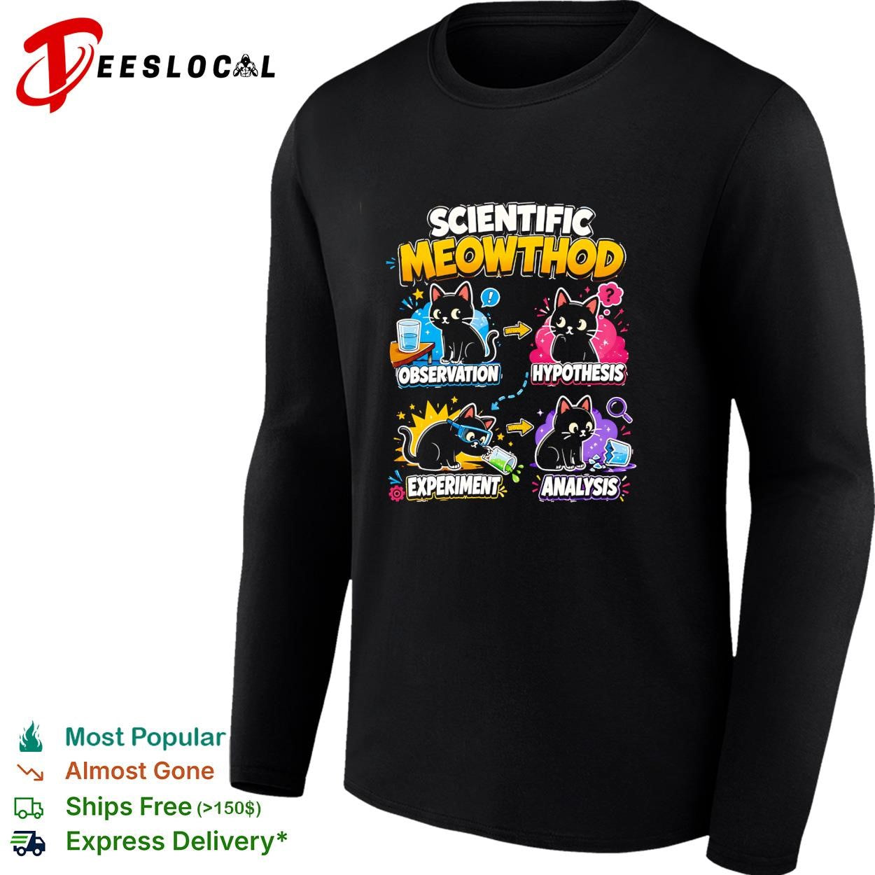 Black cat funny feline lab flasks scientific meowthod observation hypothesis experiment analysis shirt