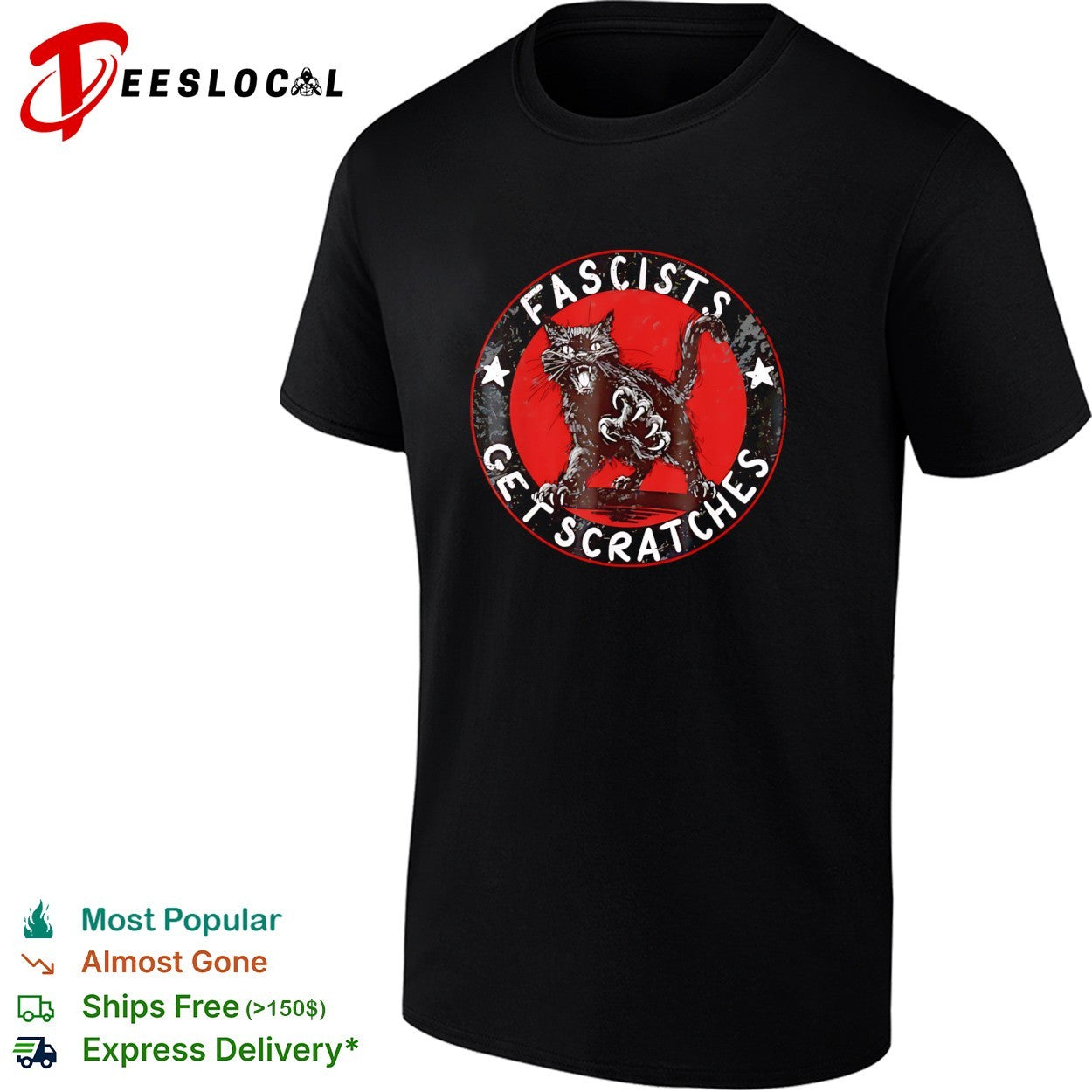 Black cat hissing claws out fascists get scratches shirt