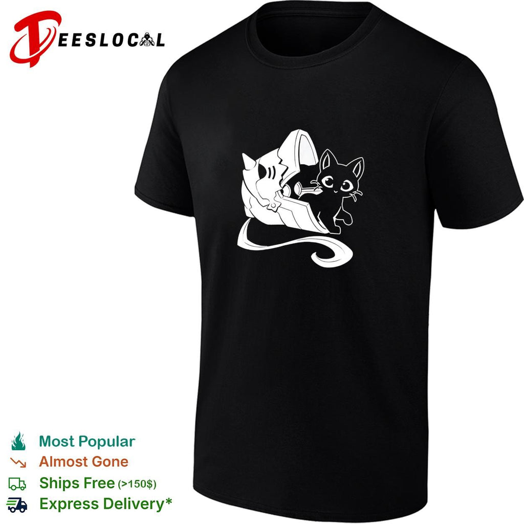 Black cat space traveler astronaut helmet shirt