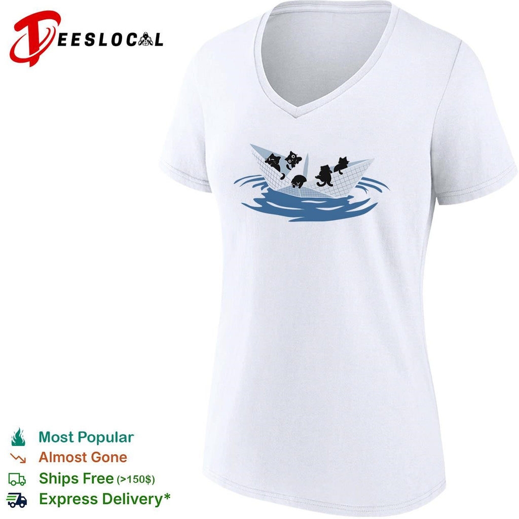 Black cats in a paper boat shirt