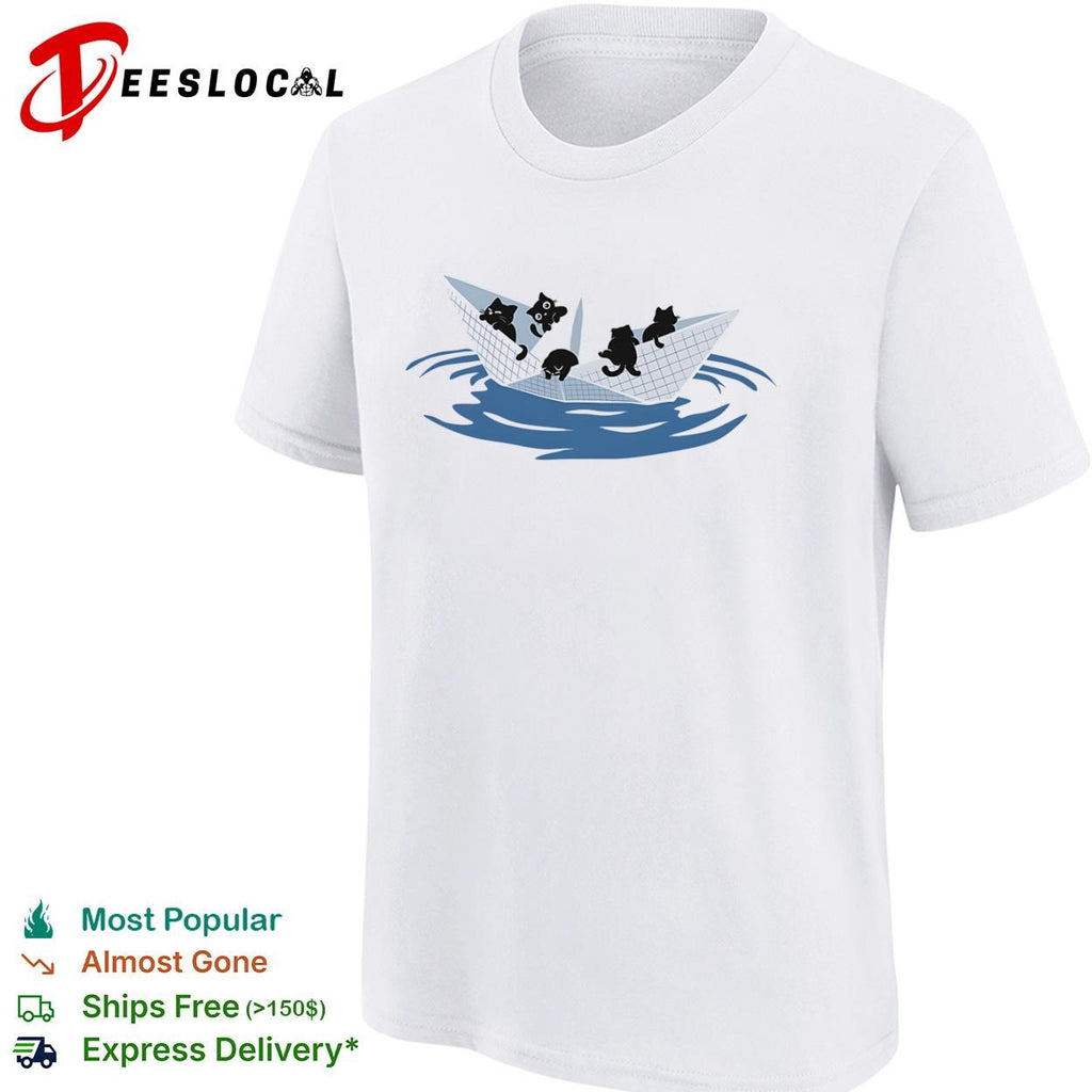 Black cats in a paper boat shirt