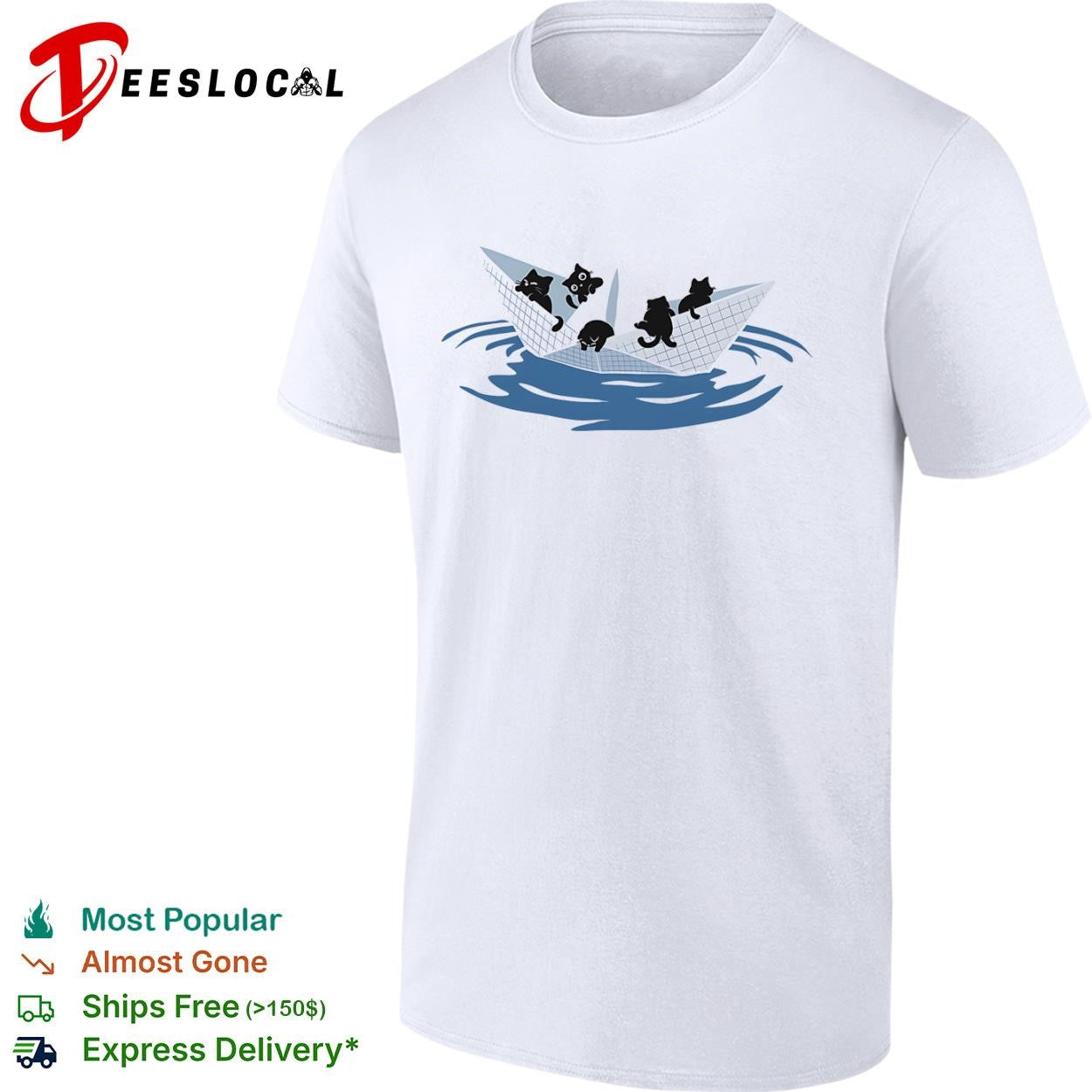 Black cats in a paper boat shirt
