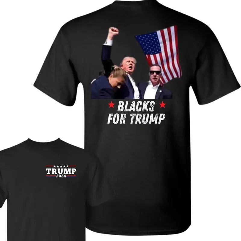 Blacks For Trummp T-shirt, Praying for Presiident Trummp Shirt, Bloodied Trummp Fist Pumps, Trummp Shirts 2024, Front...