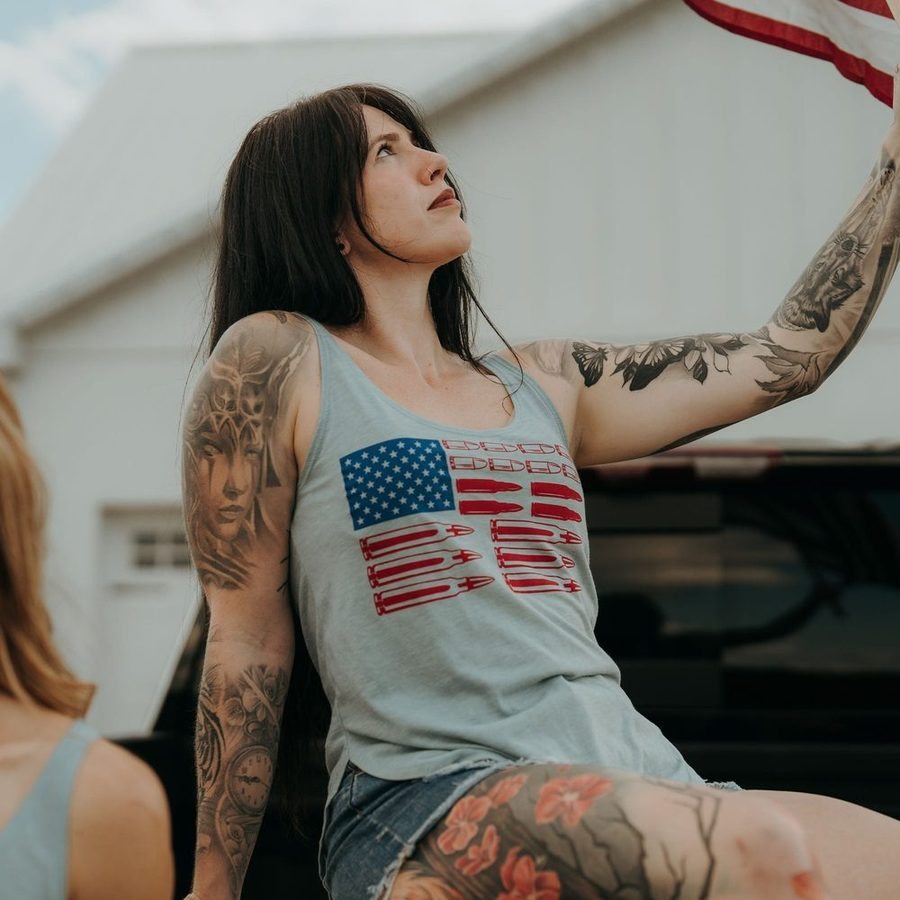 Women's Ammo Flag 2.0 Flowy Tank - Stonewash Denim