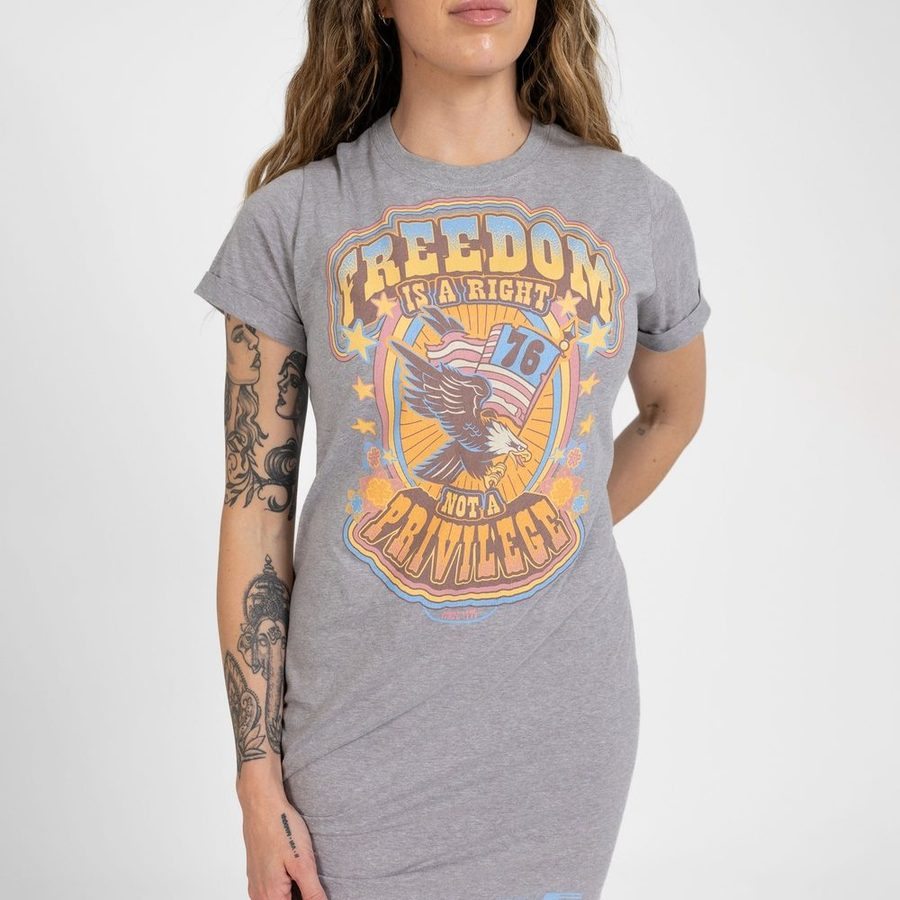 Women's Freedom Is A Right Shirt Dress - Dark Heather Grey