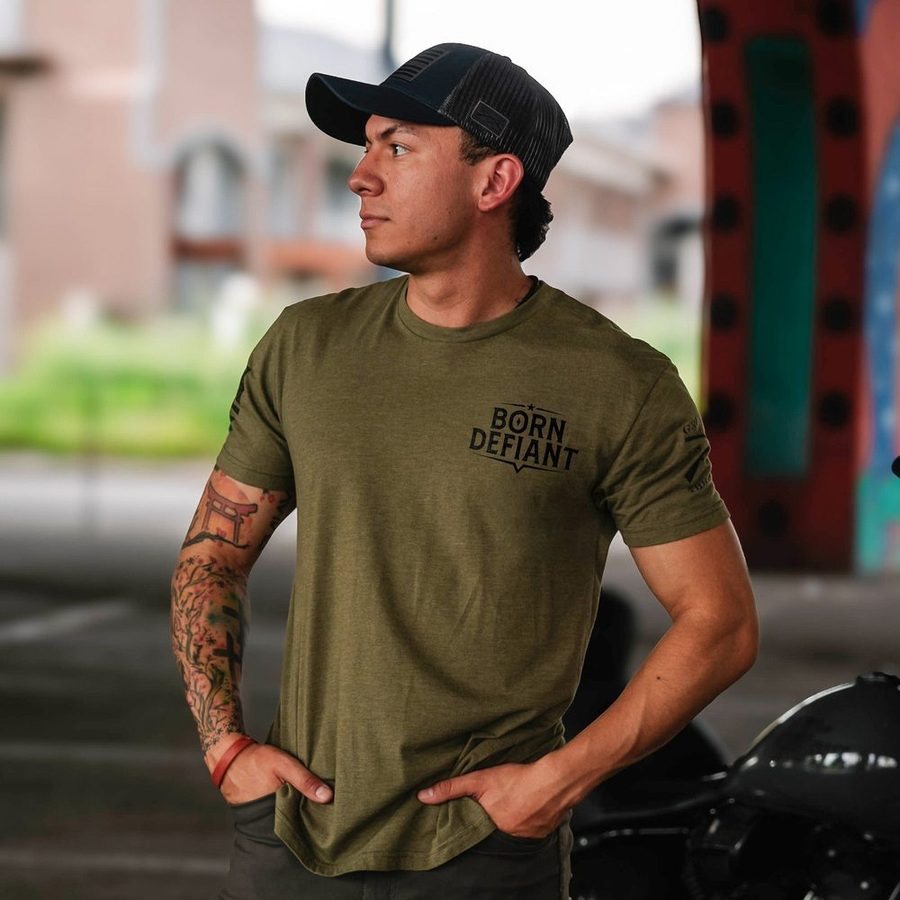 Born Defiant T-Shirt - Military Green