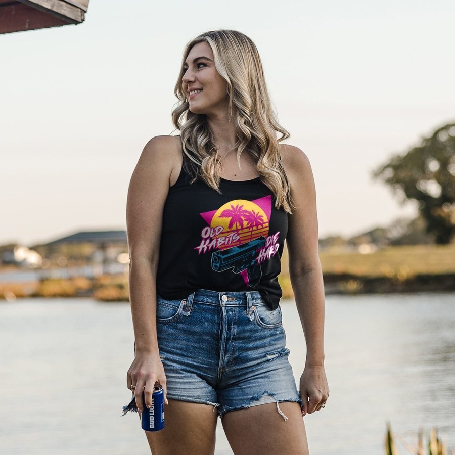 Women's Old Habits Die Hard Flowy Tank - Black