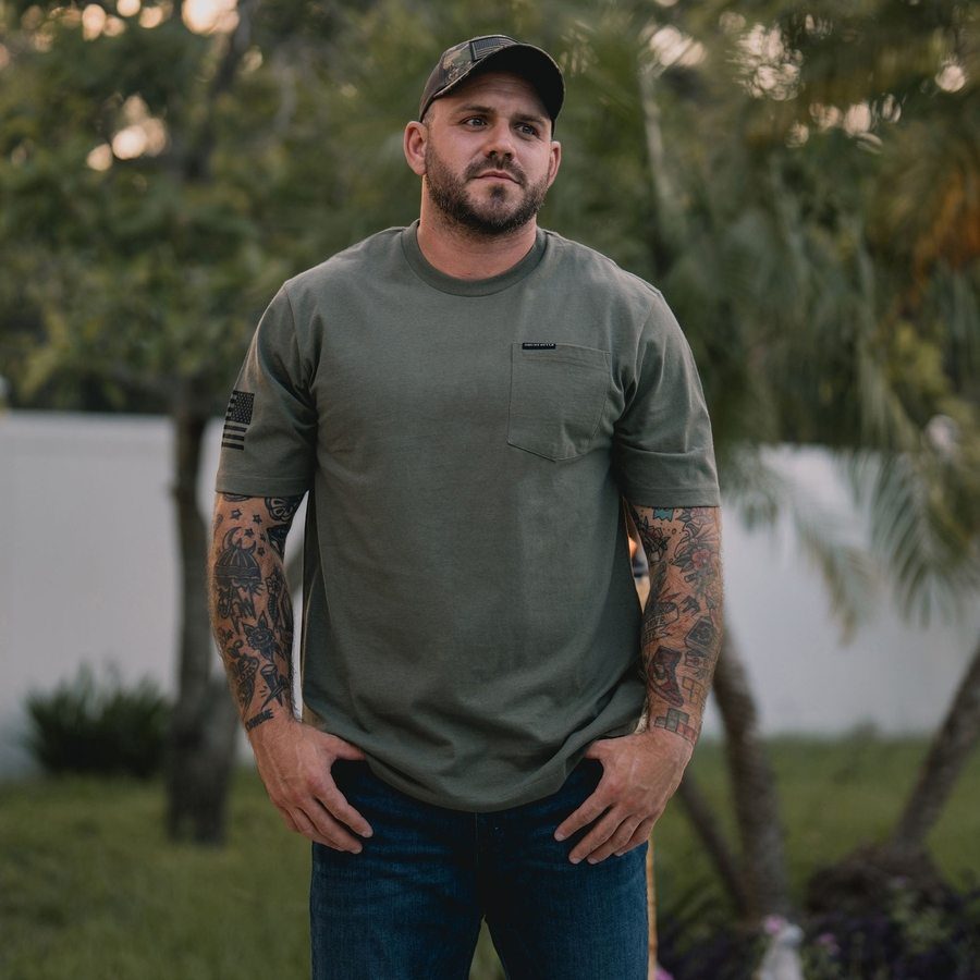 Basic Heavyweight Pocket T-Shirt - Military Green