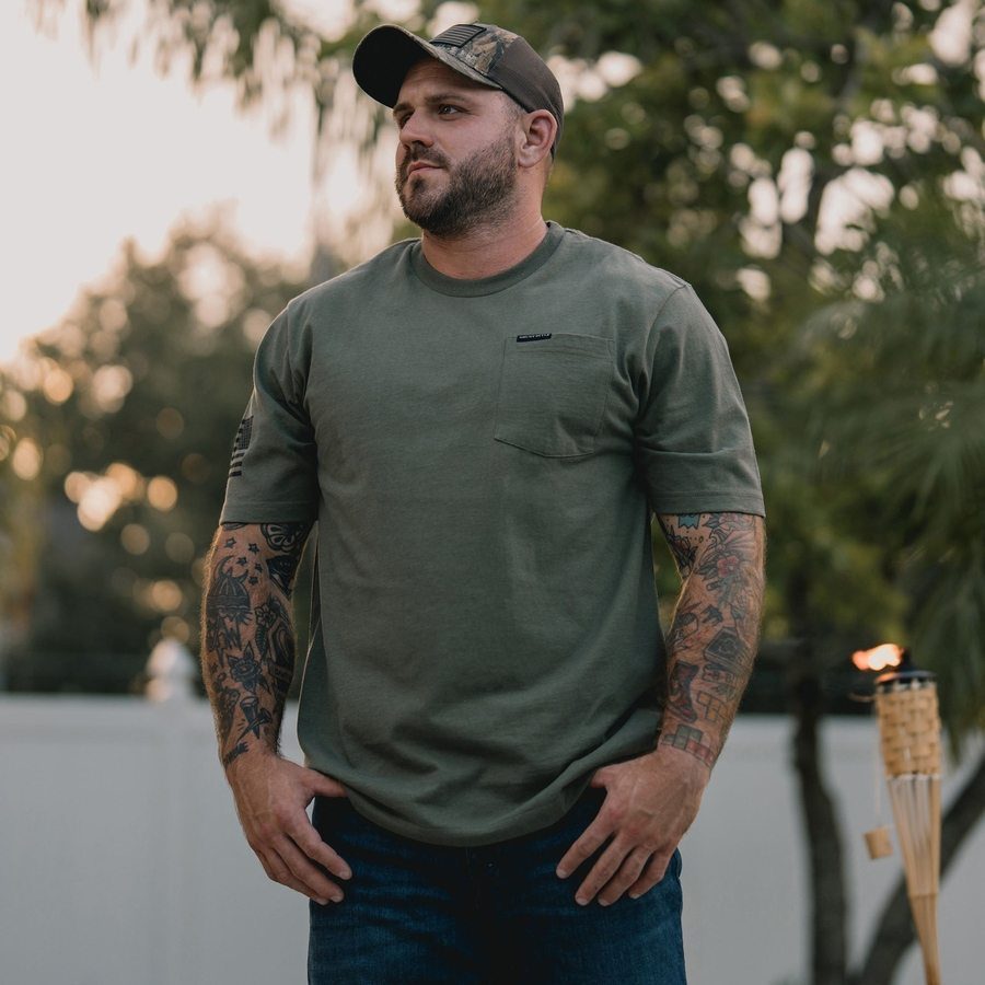 Basic Heavyweight Pocket T-Shirt - Military Green