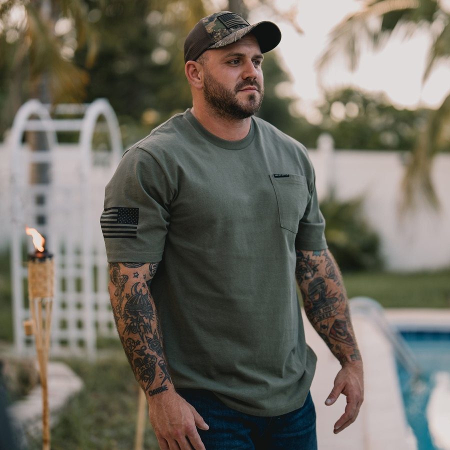 Basic Heavyweight Pocket T-Shirt - Military Green