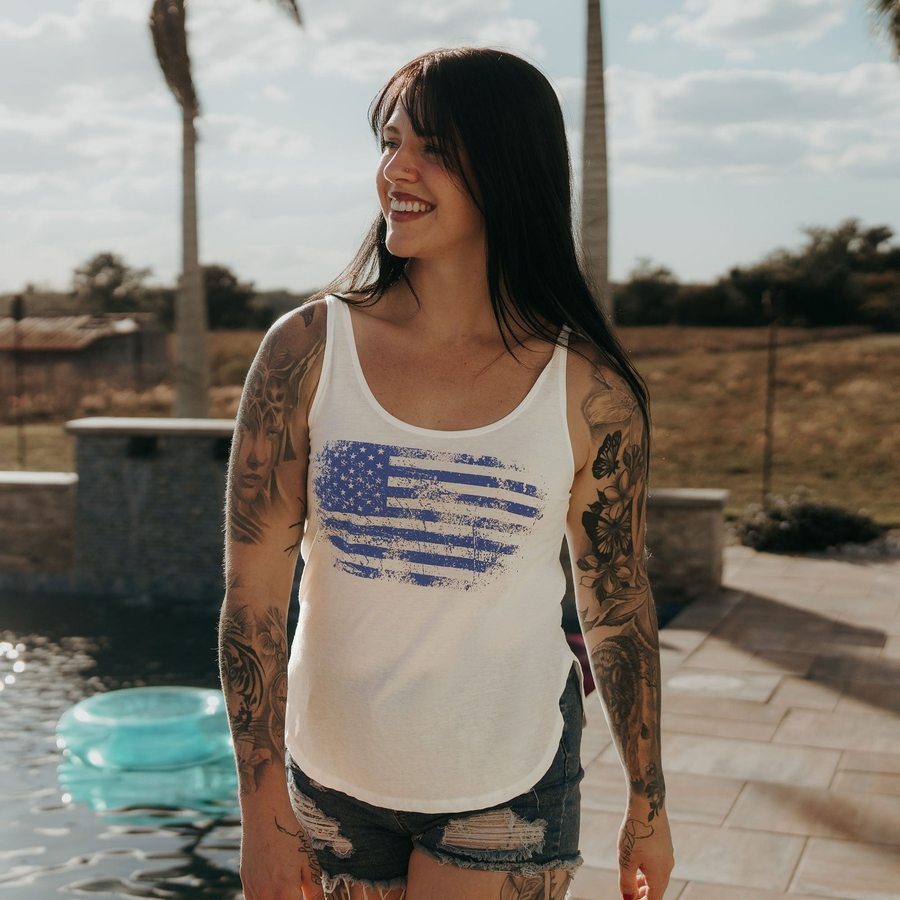 Women's Vintage American Flowy Tank - White