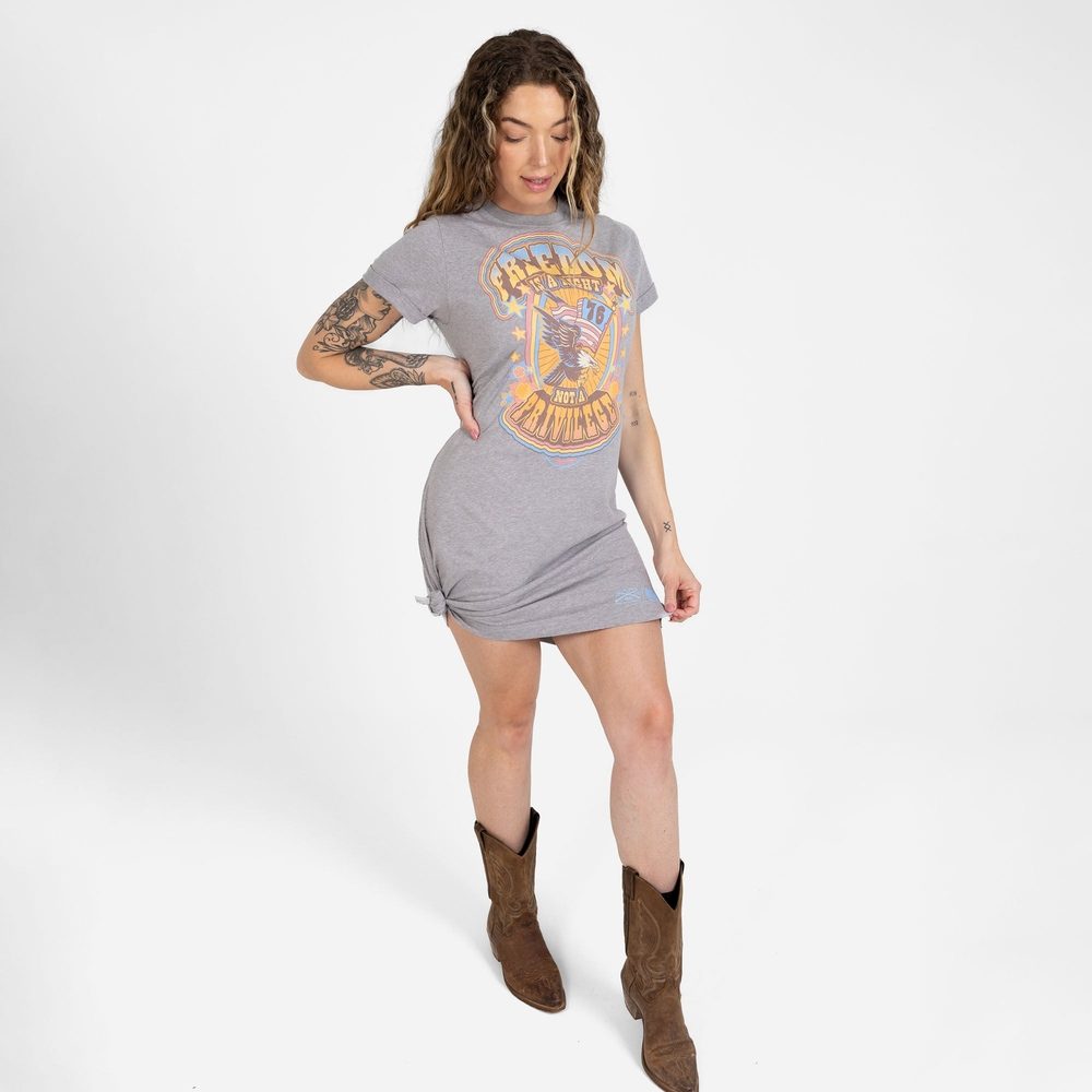 Women's Freedom Is A Right Shirt Dress - Dark Heather Grey
